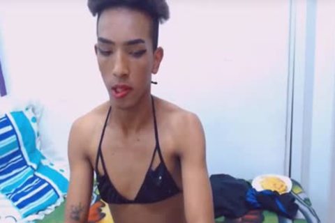 Short Haired ebon Trans biggest cock Jerking