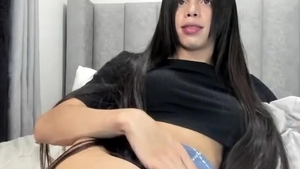 lengthy dark Hair Transgirl Tugs Her big dick On webcam