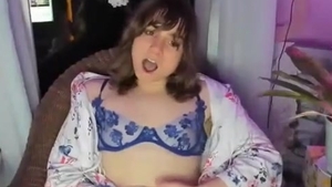 skinny American Trans girl With tiny mounds Strokes Her knob On cam