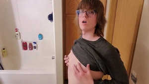 Trans girl Stephanie Sprays humongous cream flow All Over bathroom Floor