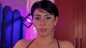 Short Haired teen latin chick Tattooed ladyman In Glasses And lingerie Masturbates With A fake penis