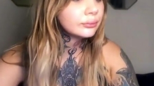 big tits tranny With Full Tattoos Wanks Hard On webcam
