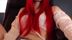 Redhaired Colombian skinny sheboy In underware Wanks Off Her large Shaft On webcam